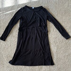 Black Ribbed Long Sleeve Nursing Dress